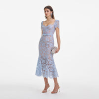 Blue Fine Lace Midi Dress