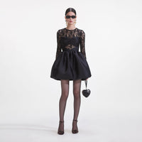 Black Taffeta Lace Mini Dress