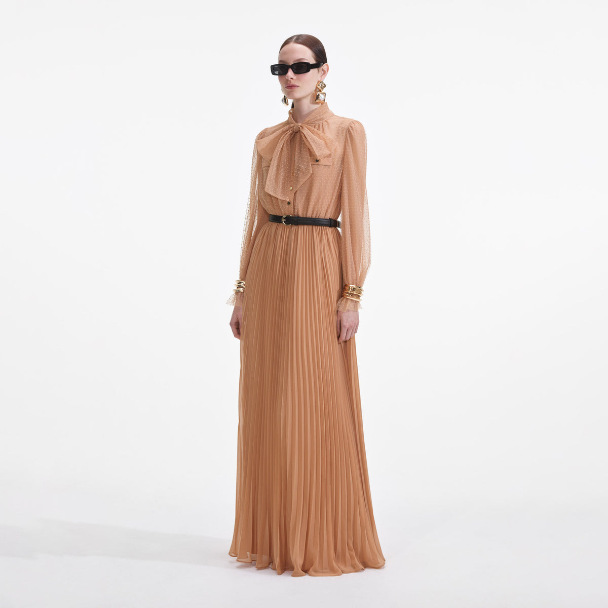 Tan Dot Mesh Maxi Dress self-portrait-US Tan Dot Mesh Maxi Dress self-portrait-US