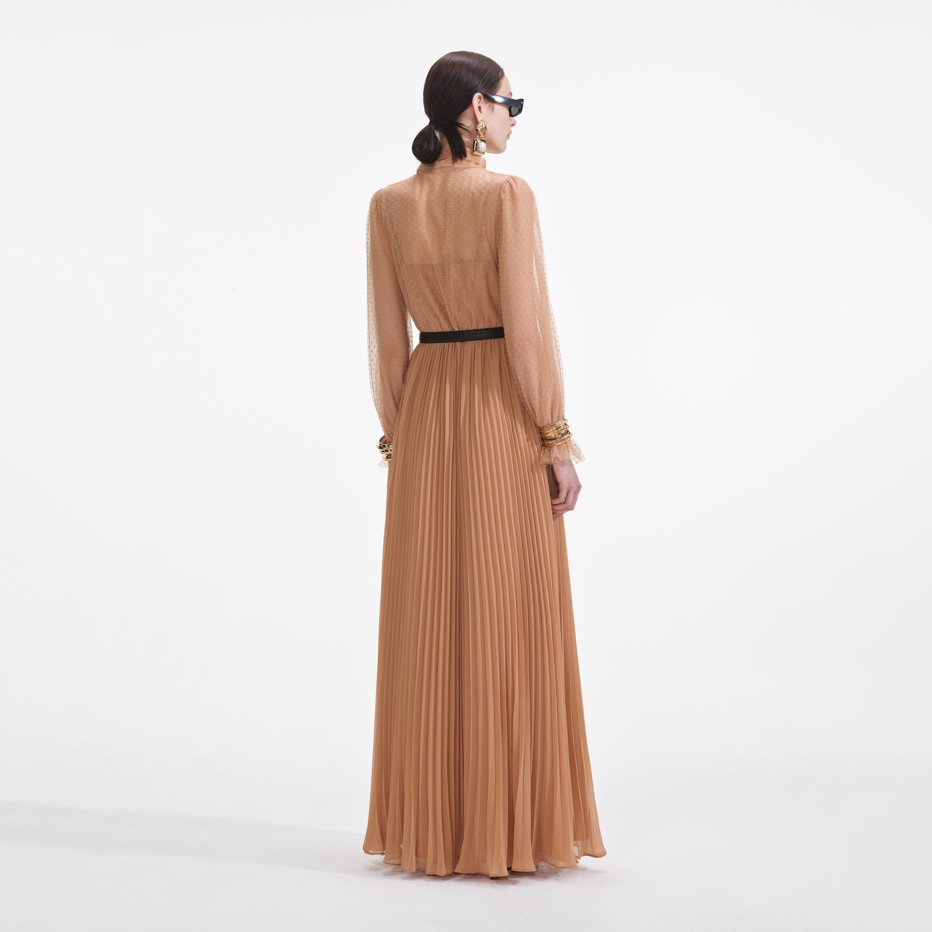 Tan Dot Mesh Maxi Dress