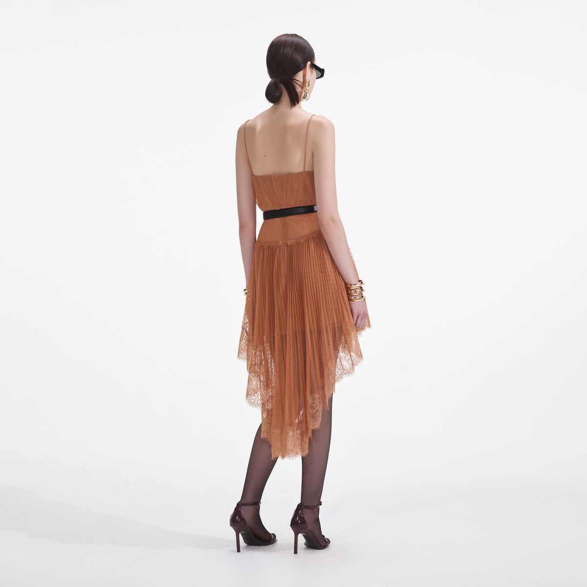 layered mesh mini dress in tan print Tan Dot Mesh Mini Dress – self-portrait-US