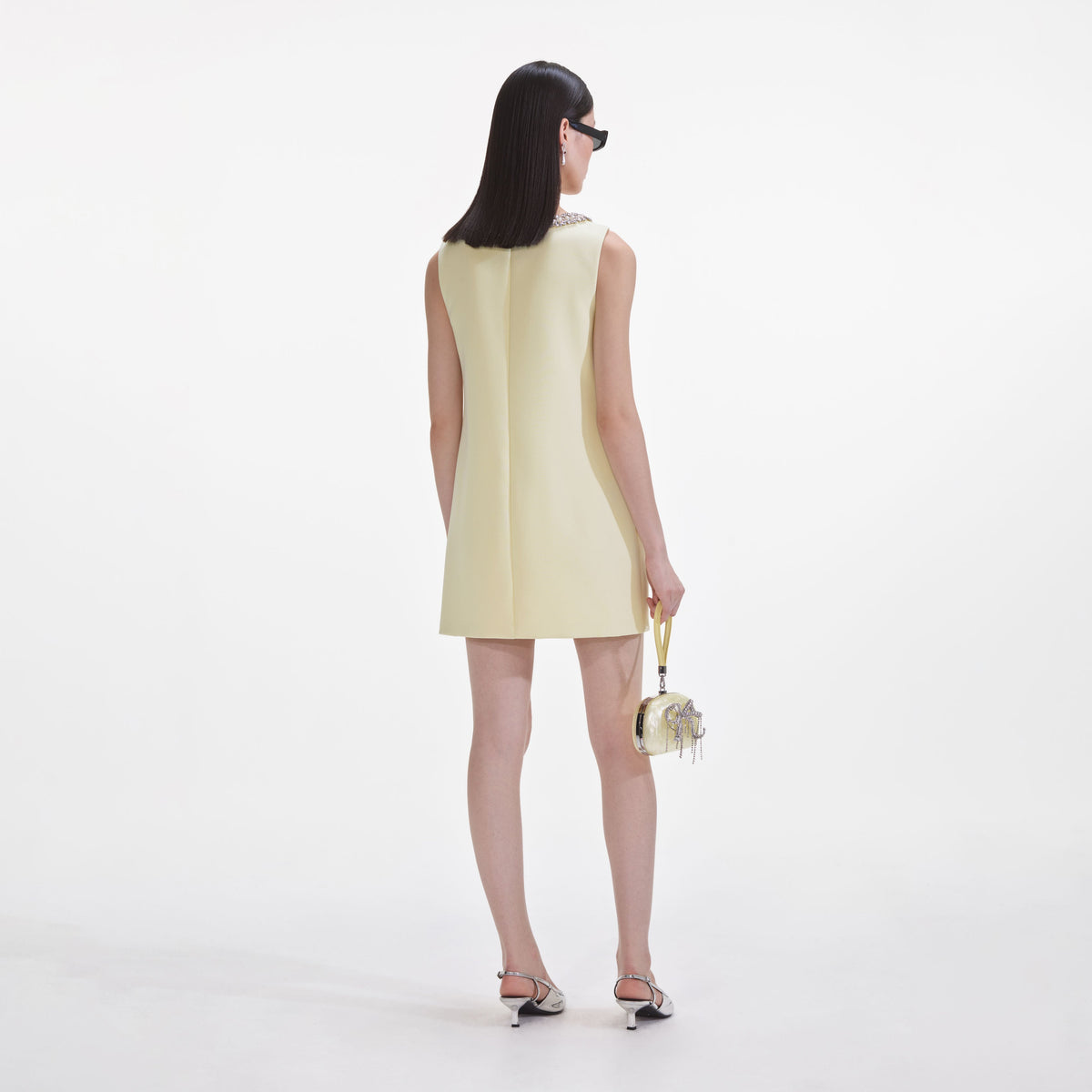 self portrait bow detail mini dress Self-Portrait Crepe bow-detail Mini Dress | Yellow