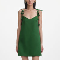 Green Satin Flower Mini Dress