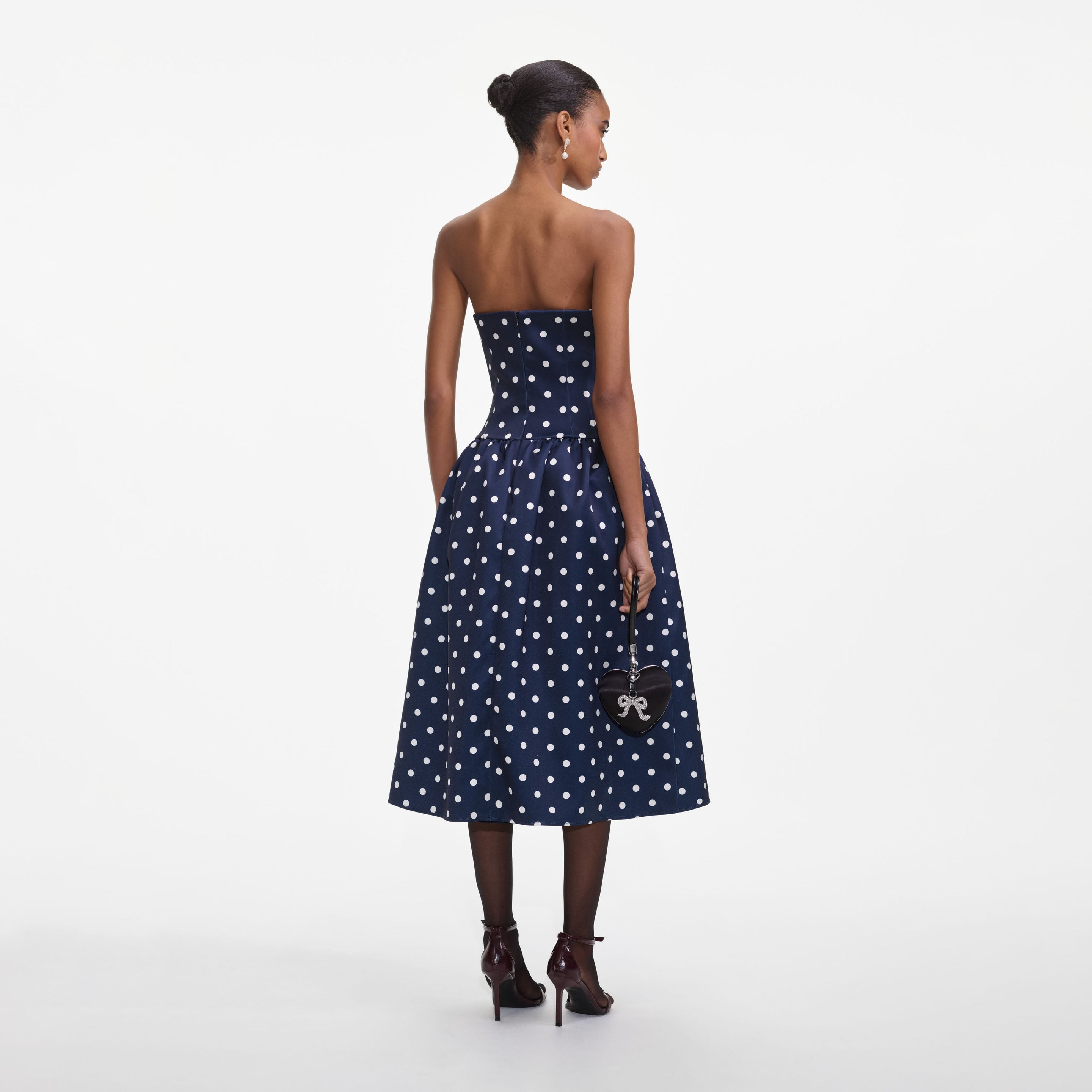 Navy Bandeau Polka Dot Satin Midi Dress – self-portrait-US