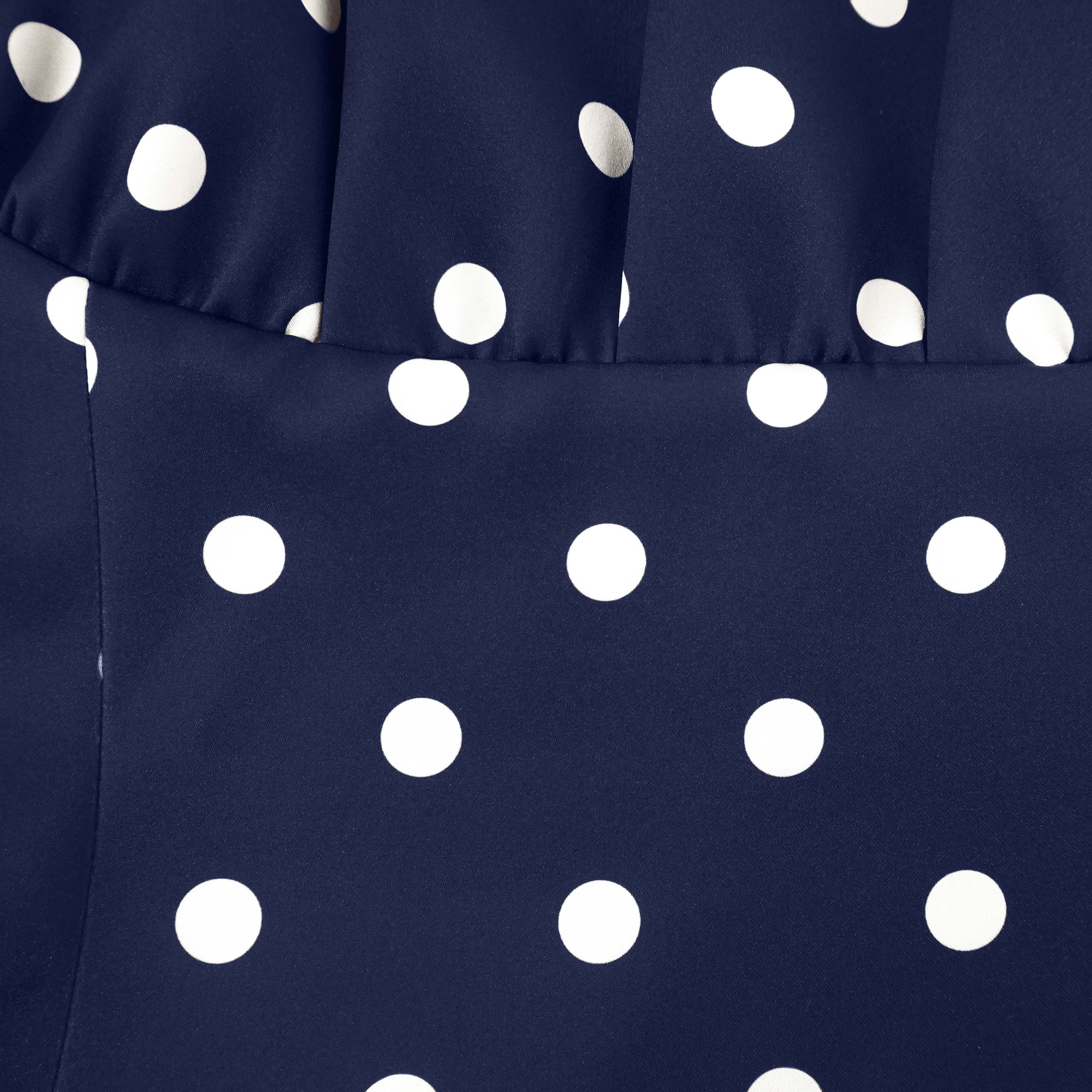 Navy Polka Dot Satin Midi Dress