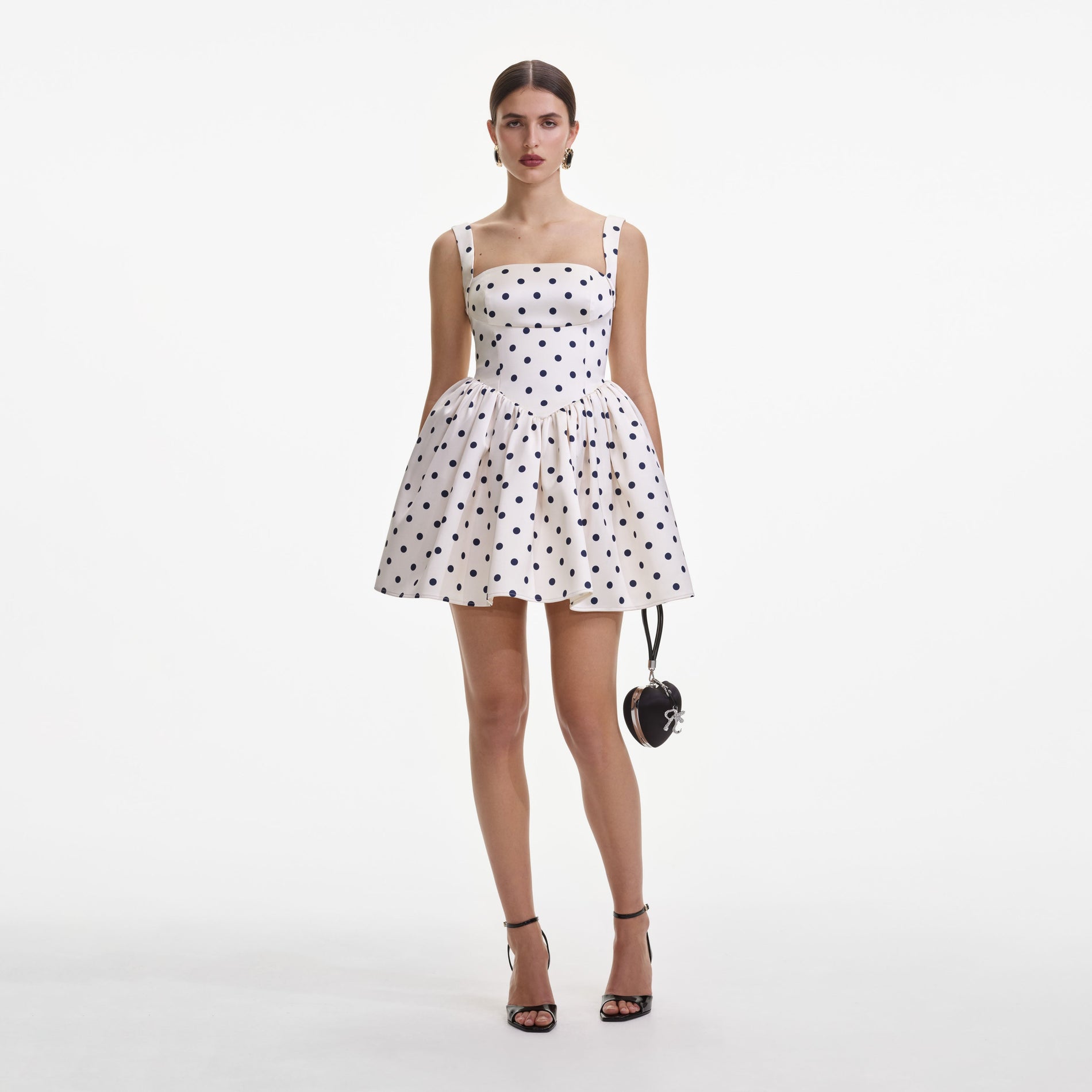 Cream Polka Dot Satin Mini Dress