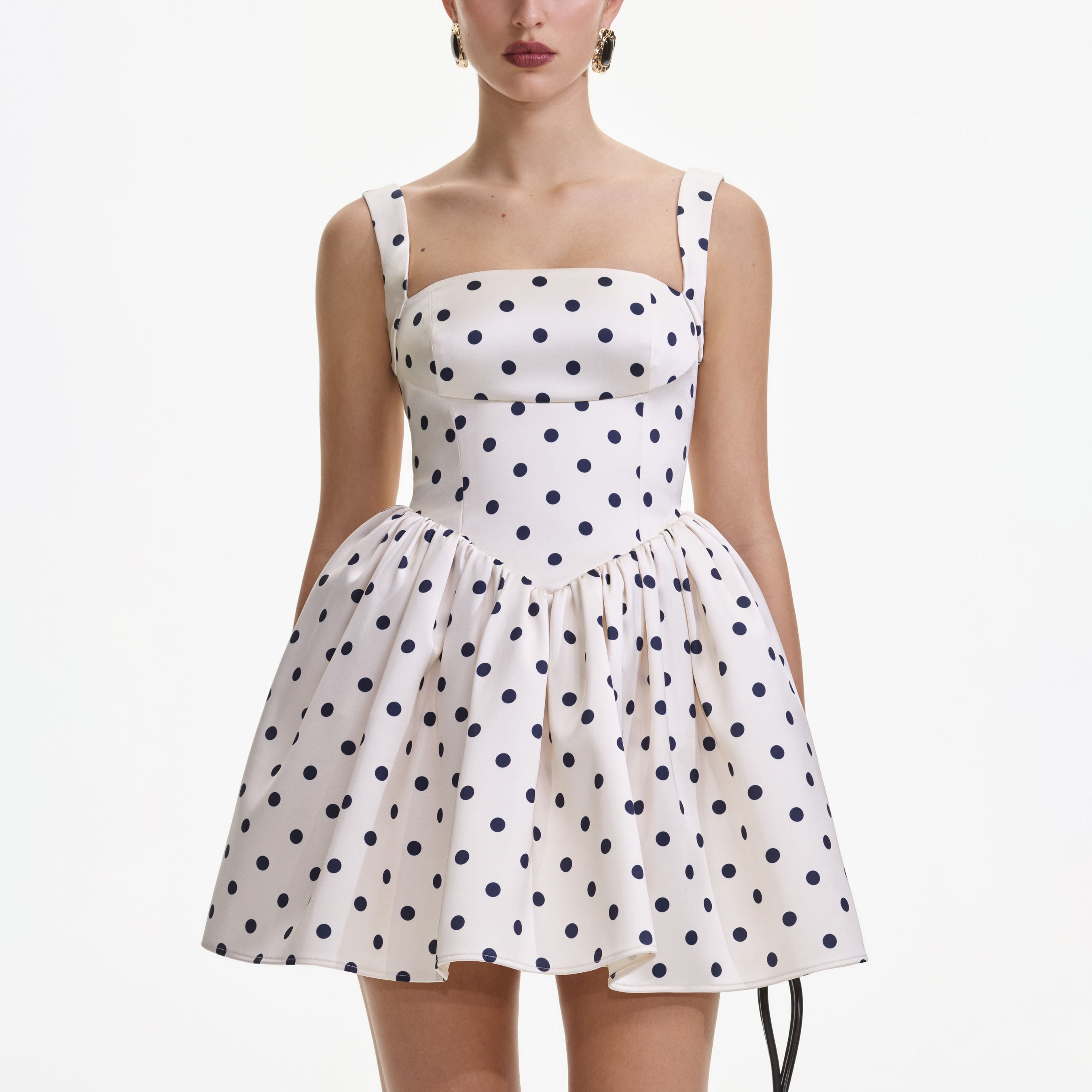 Cream Polka Dot Satin Mini Dress