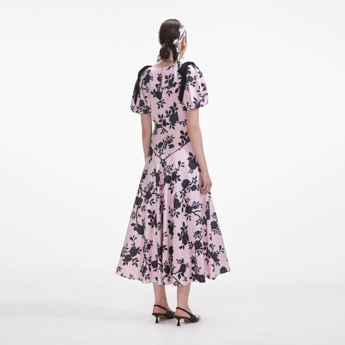 self-portrait - Pink Satin Floral Midi Dress - US 4 self-portrait - Pink Satin Floral Midi Dress - US 4