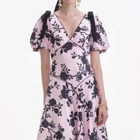 Pink Satin Floral Midi Dress