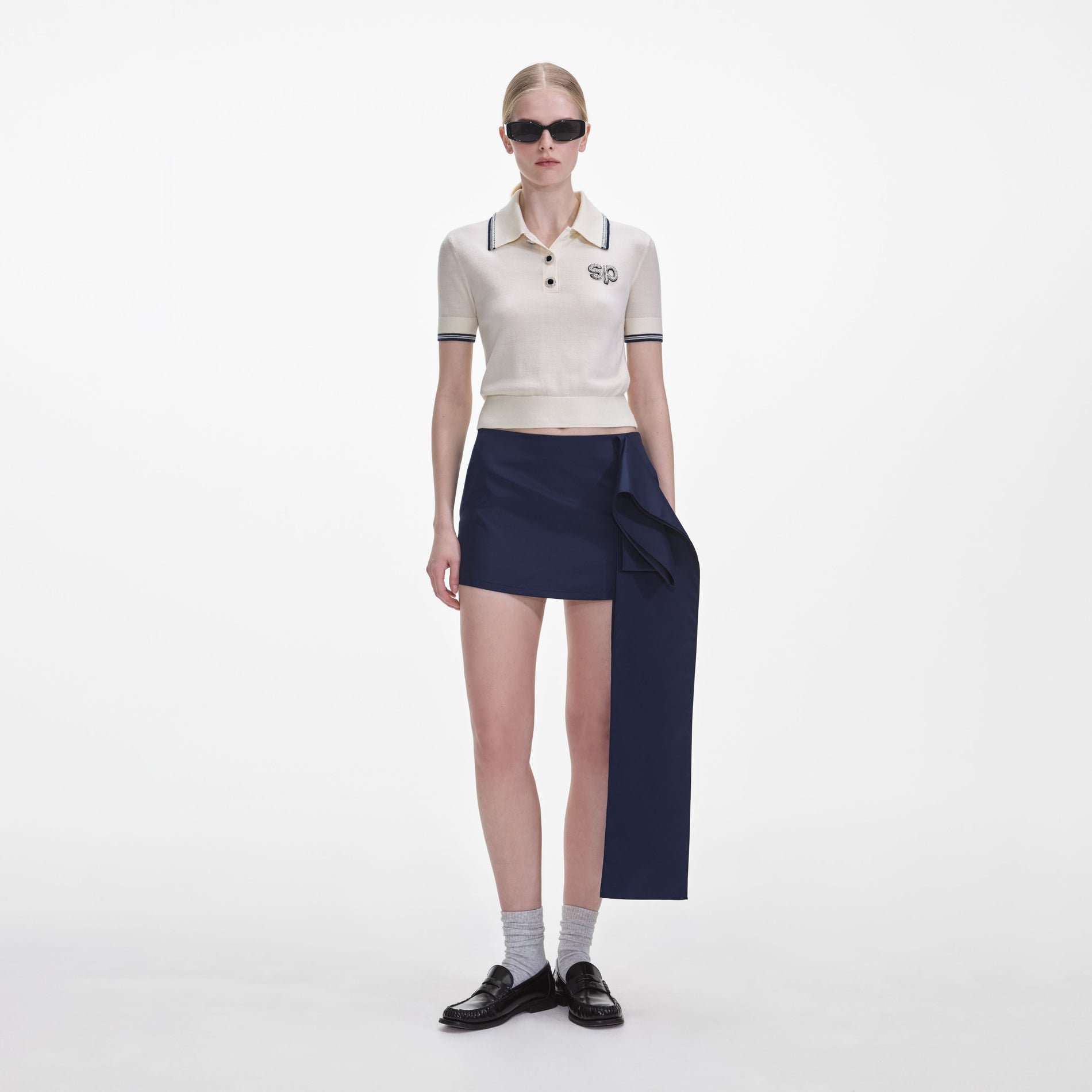 Navy Nylon Mini Skirt