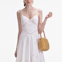 White Cotton Embroidered Midi Dress