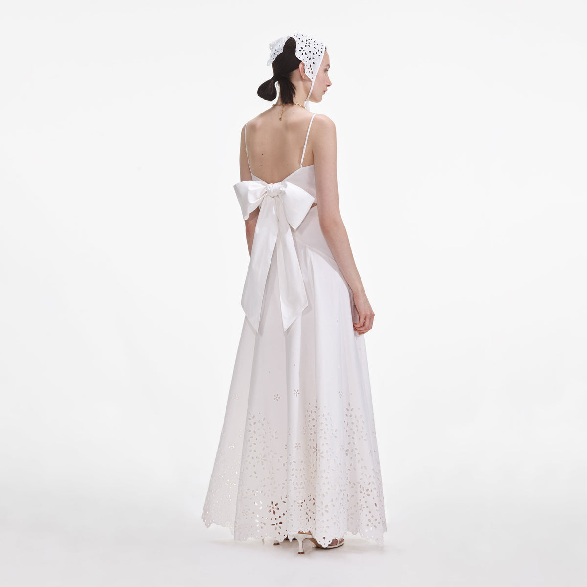 self-portrait - White Cotton Embroidered Maxi Dress - UK 6