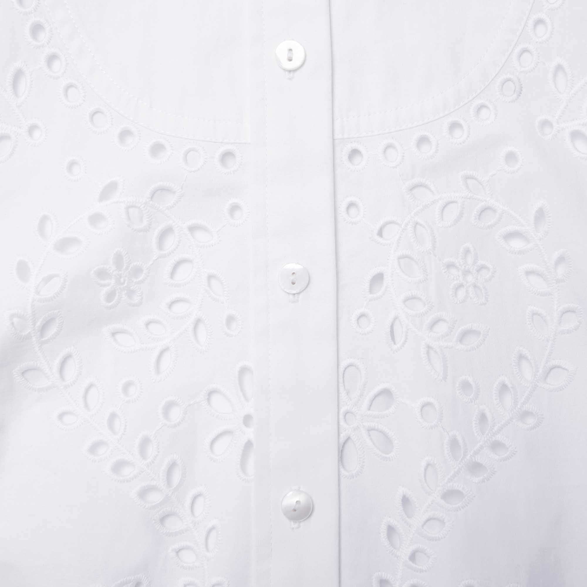 White Cotton Embroidered Shirt Dress