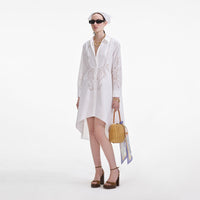 White Cotton Embroidered Shirt Dress