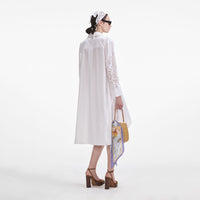 White Cotton Embroidered Shirt Dress