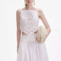 White Cotton Embroidered Midi Skirt