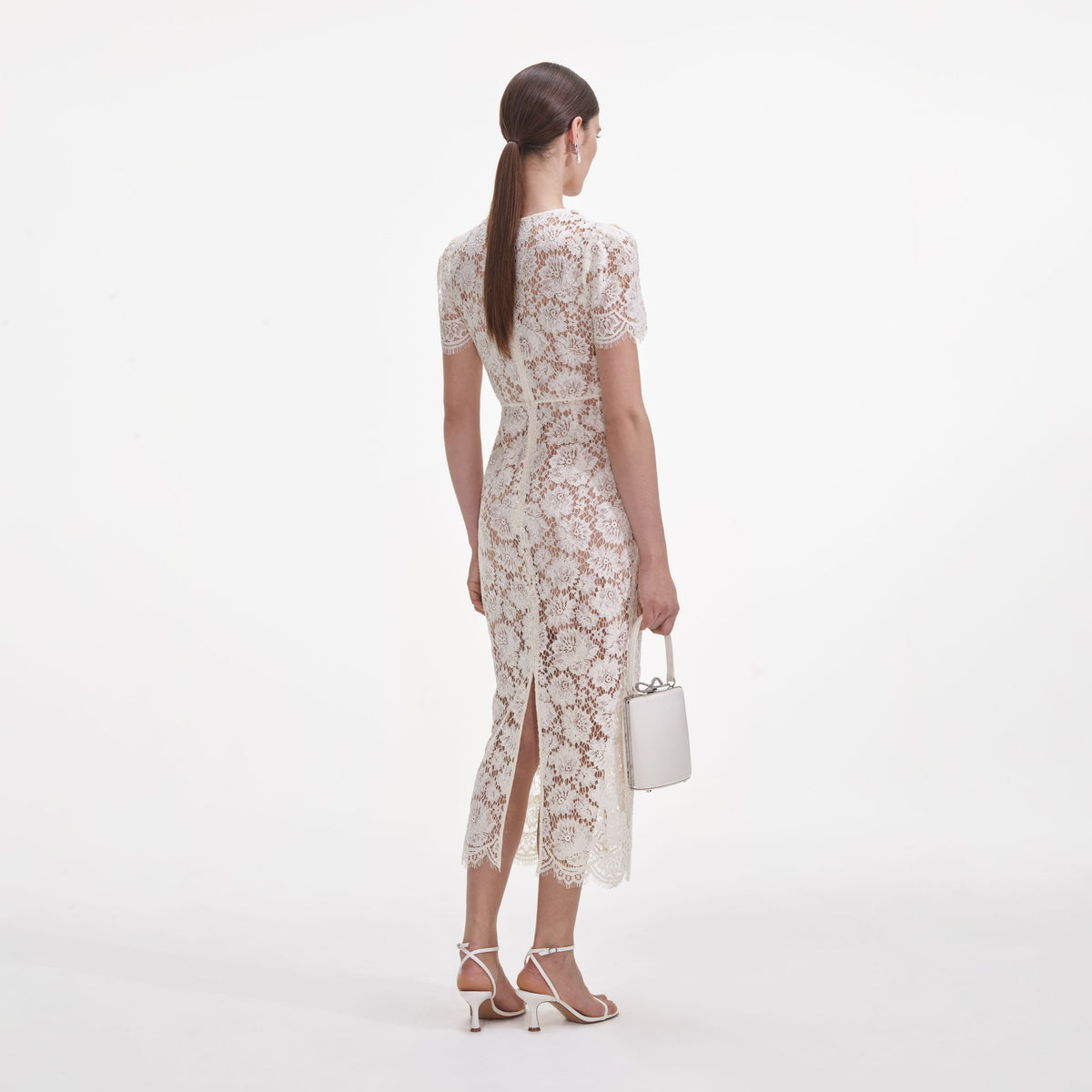 self-portrait - Cream Fine Lace Pearl Midi Dress