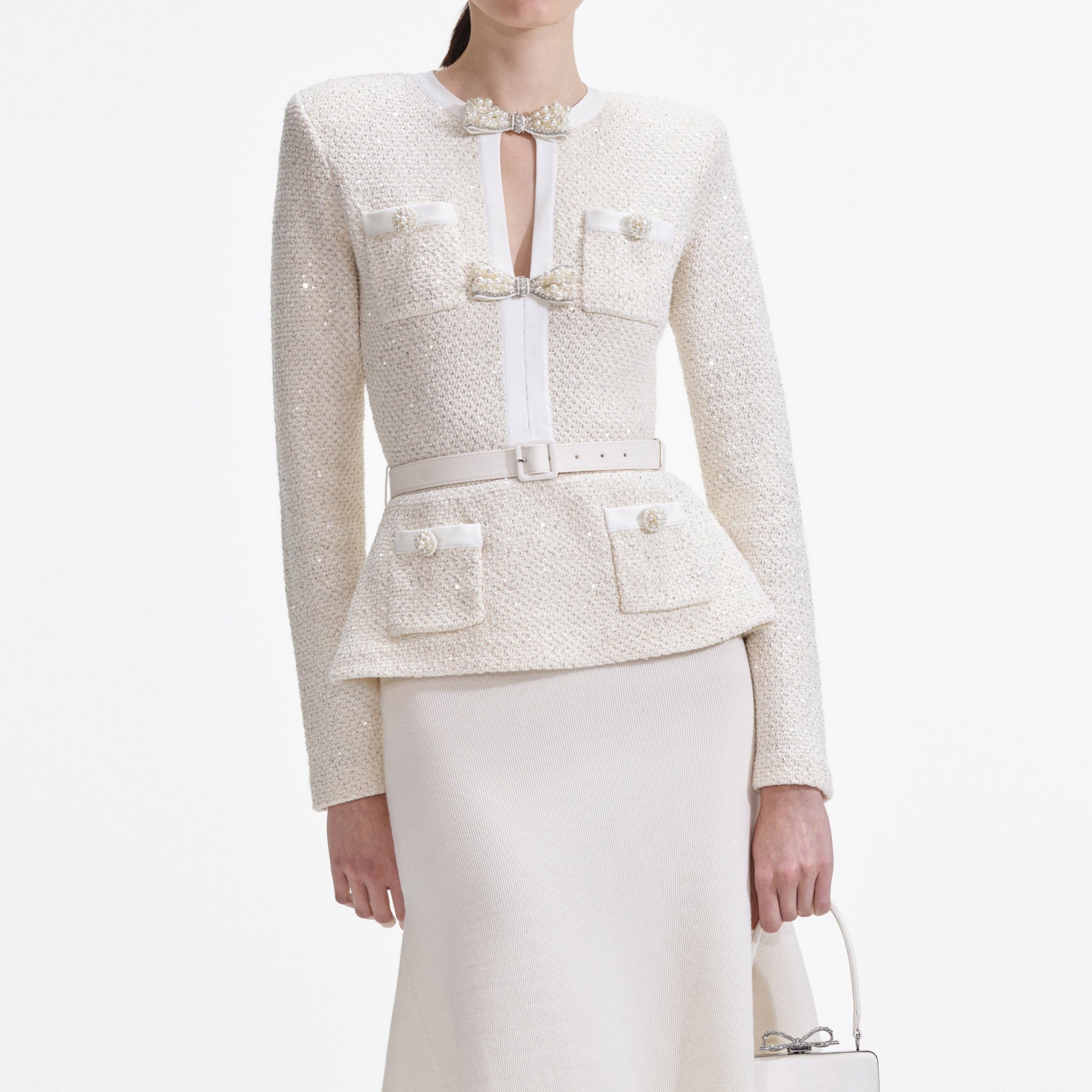 Cream Sequin Knit Tailored Midi Dress – self-portrait-US