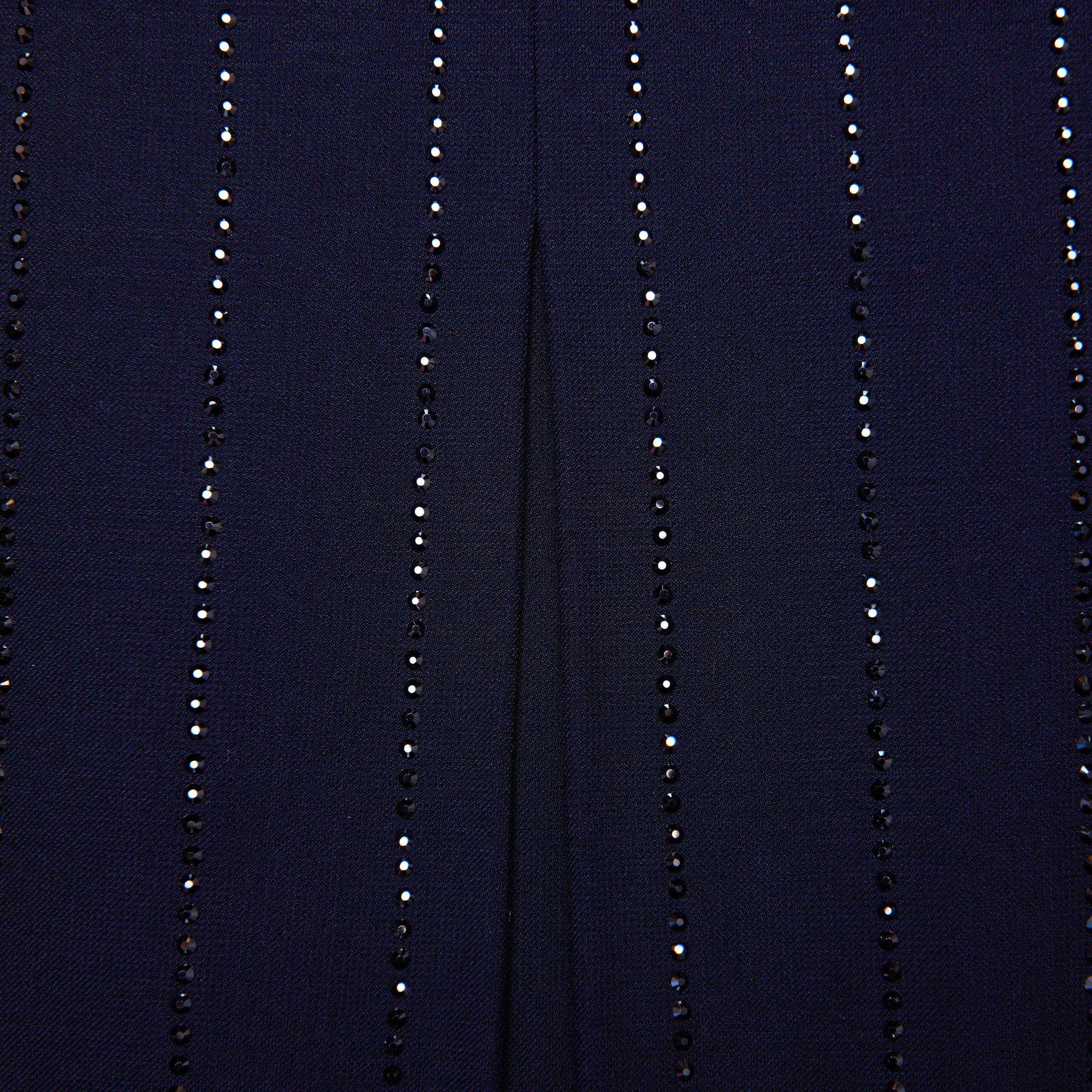 Navy Rhinestone Pinstripe Mini Skirt