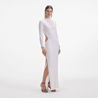 White Jersey Gathered Midi Dress