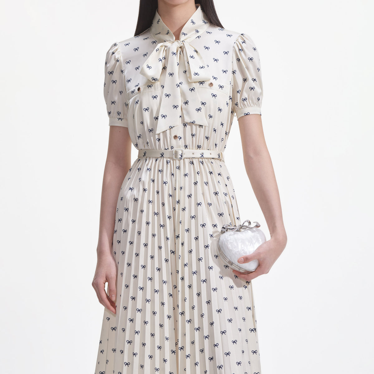 cream dress with bow Cream Boucle Bow Detail Mini Dress self-portrait-US