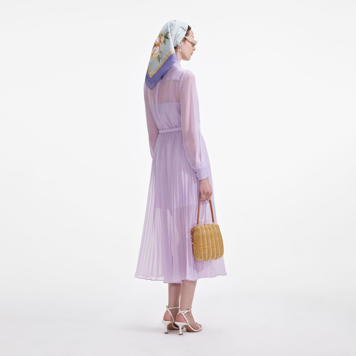 self portrait lilac mini dress self-portrait - Lilac Chiffon Tie Neck Midi Dress