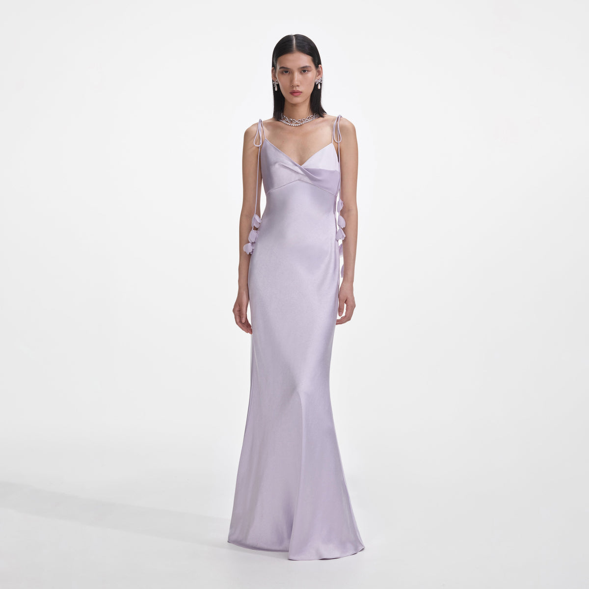 lilac satin dress Dream Sight Lace Maxi 52% Viscose 48% Rayon Lining Shona Joy - La Lune