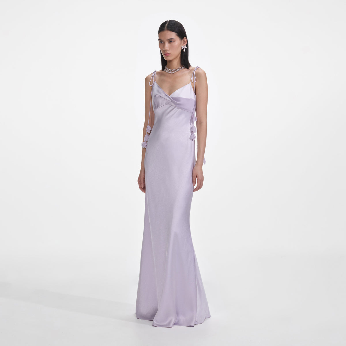 lilac satin dress midi Self Portrait