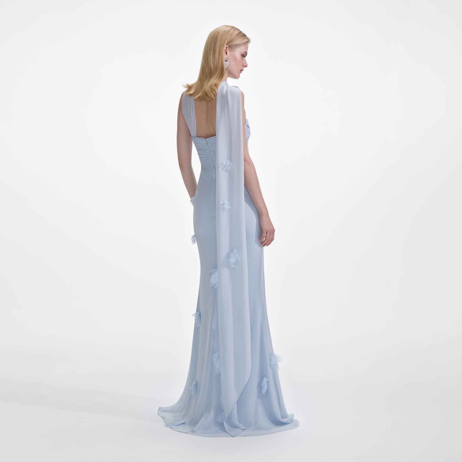 Blue Georgette Printed Tiered Maxi Dress