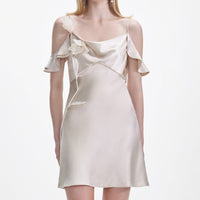 Champagne Flower Satin Mini Dress