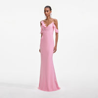 Pink Georgette Flower Maxi Dress