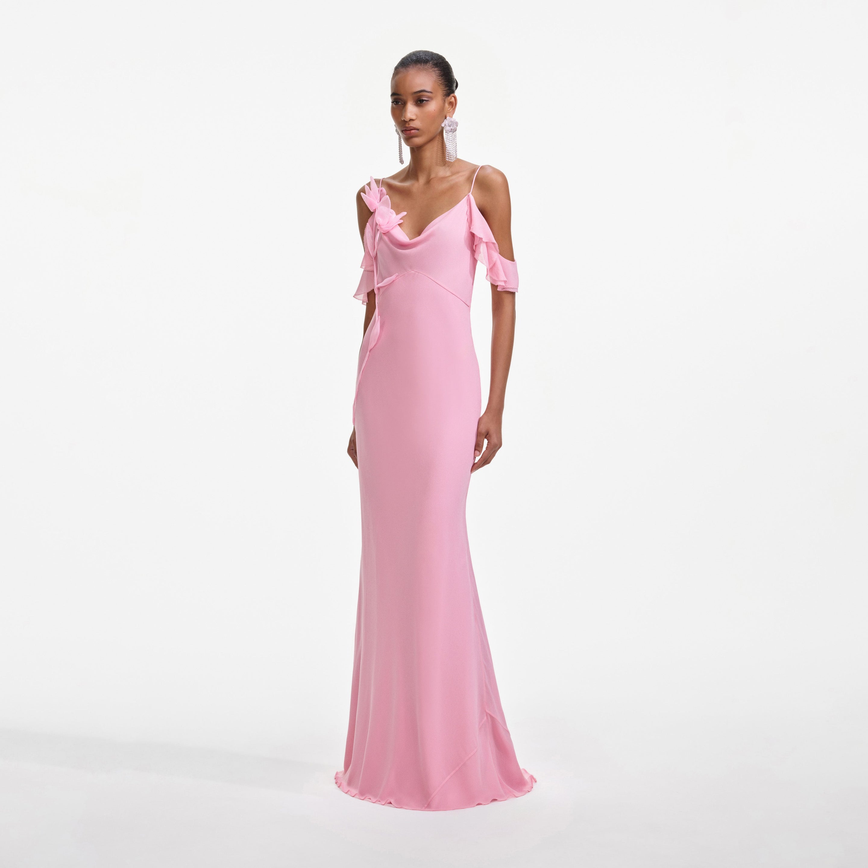 blue georgette flower maxi dress self-portrait - Pink Georgette Flower Maxi Dress