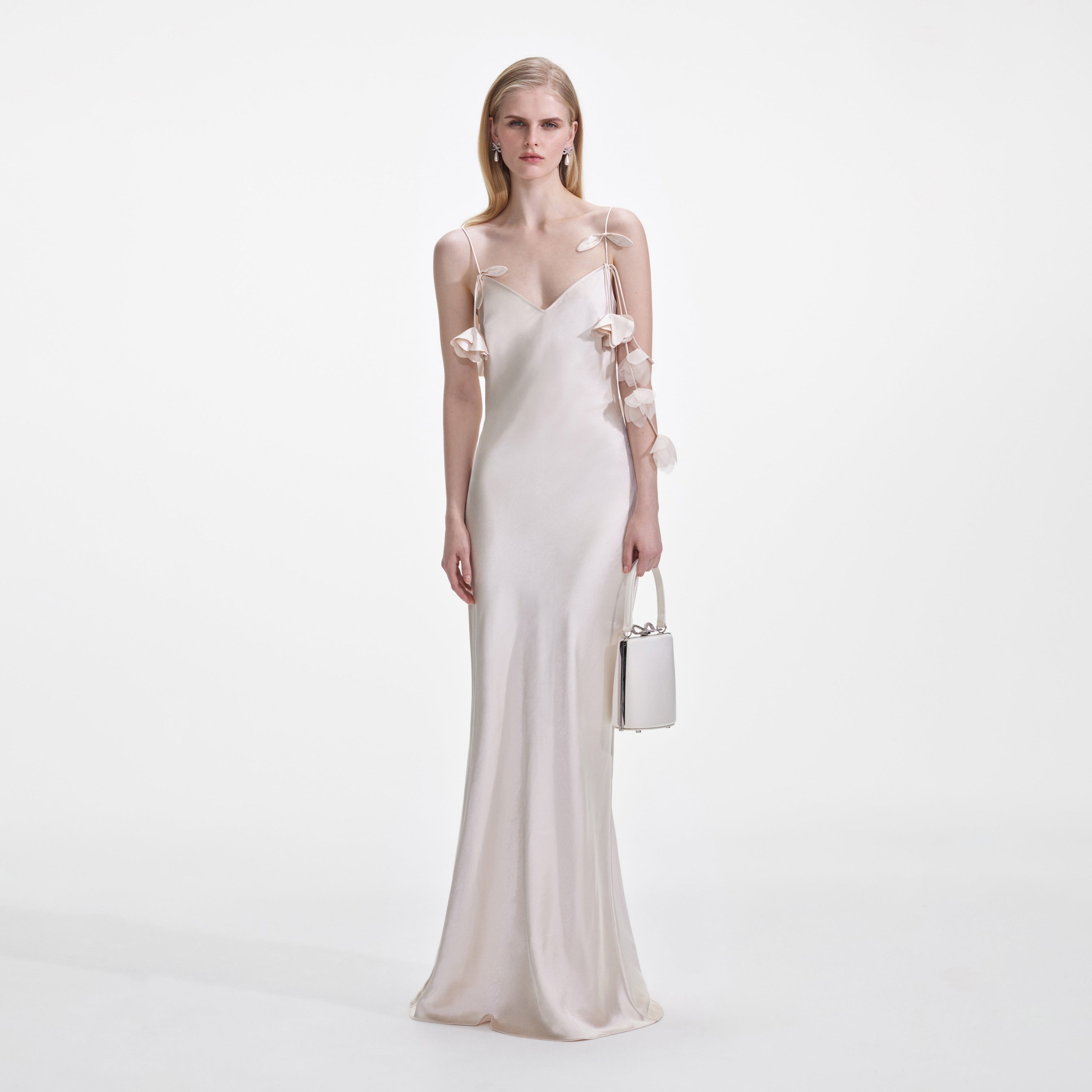 Champagne Flower Satin Maxi Dress – self-portrait-US