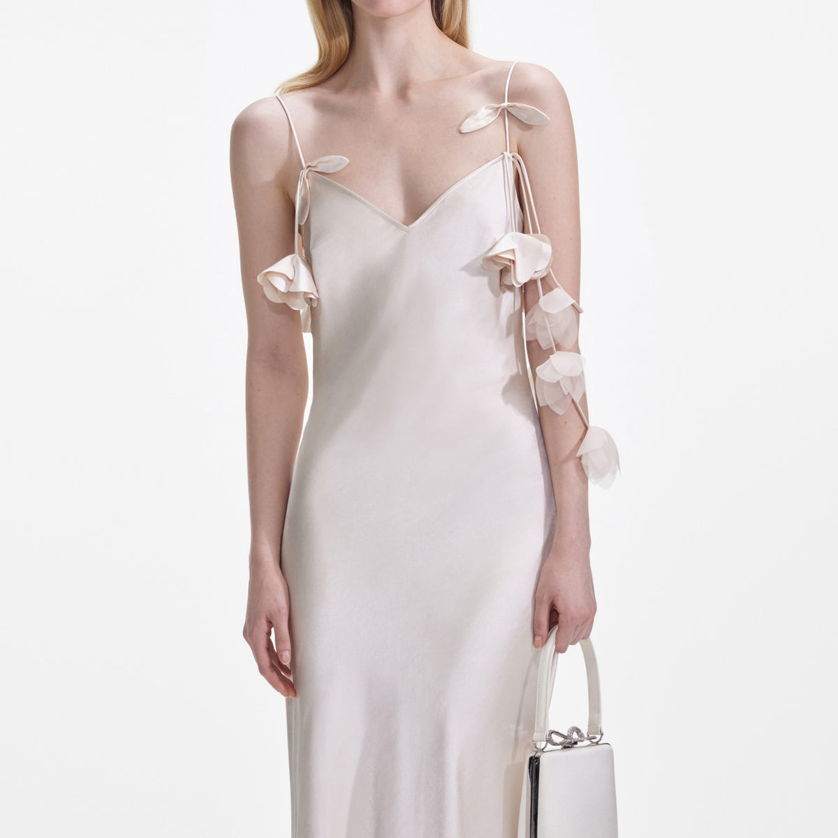 Champagne Flower Satin Maxi Dress – self-portrait-US