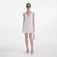 Cream Crepe 3D Sequin Mini Dress