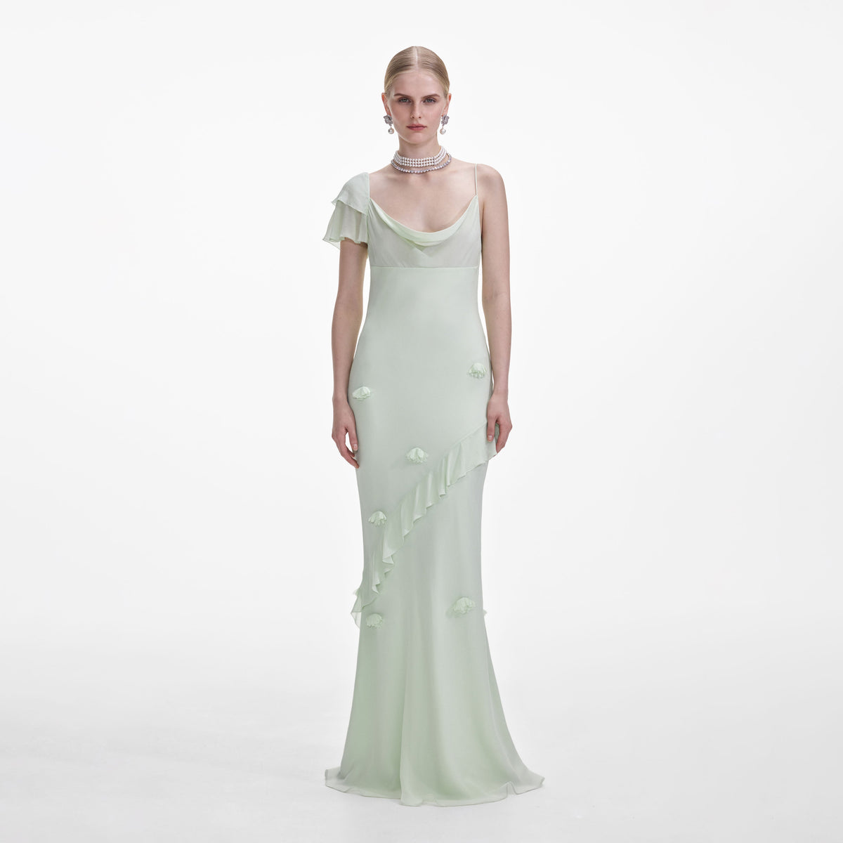 self-portrait - Mint Georgette Flower Maxi Dress