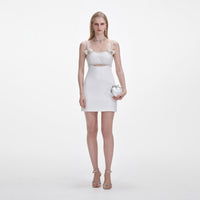 White Crepe Pearl Bow Mini Dress