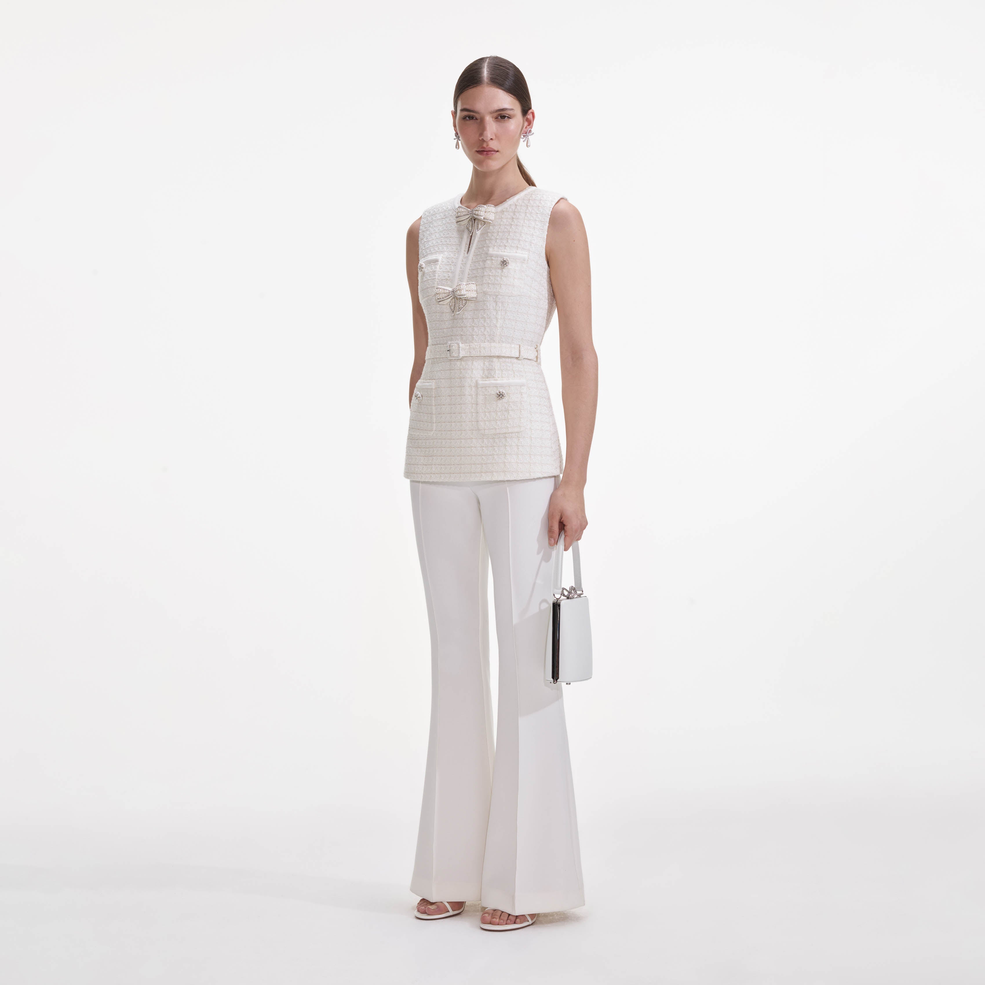 Cream Boucle Bow Jumpsuit