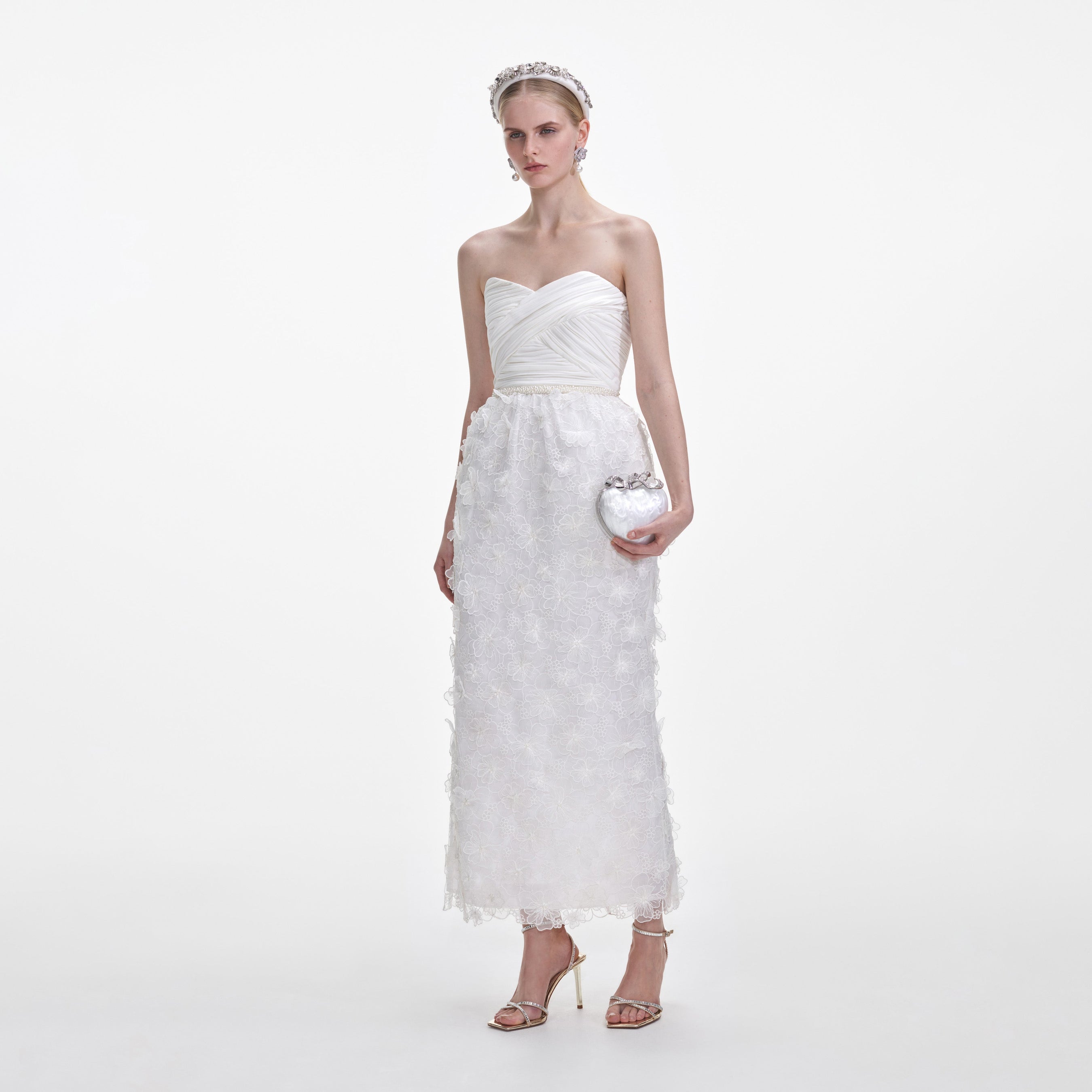 White Organza Bandeau Midi Dress