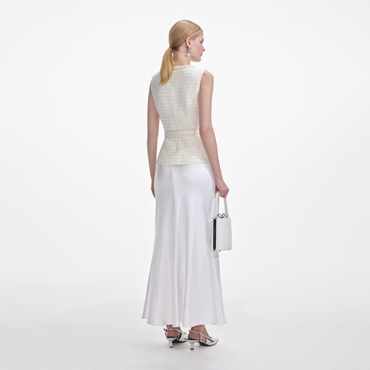 cream tailored boucle and chiffon midi dress Cream Boucle Midi Dress – self-portrait-US