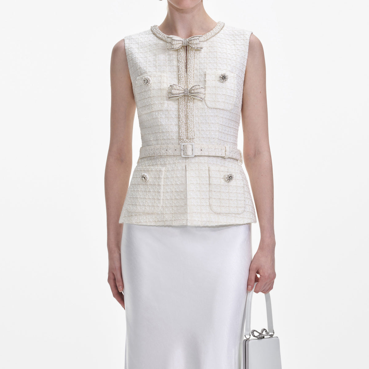 Cream Boucle Midi Dress – self-portrait-US