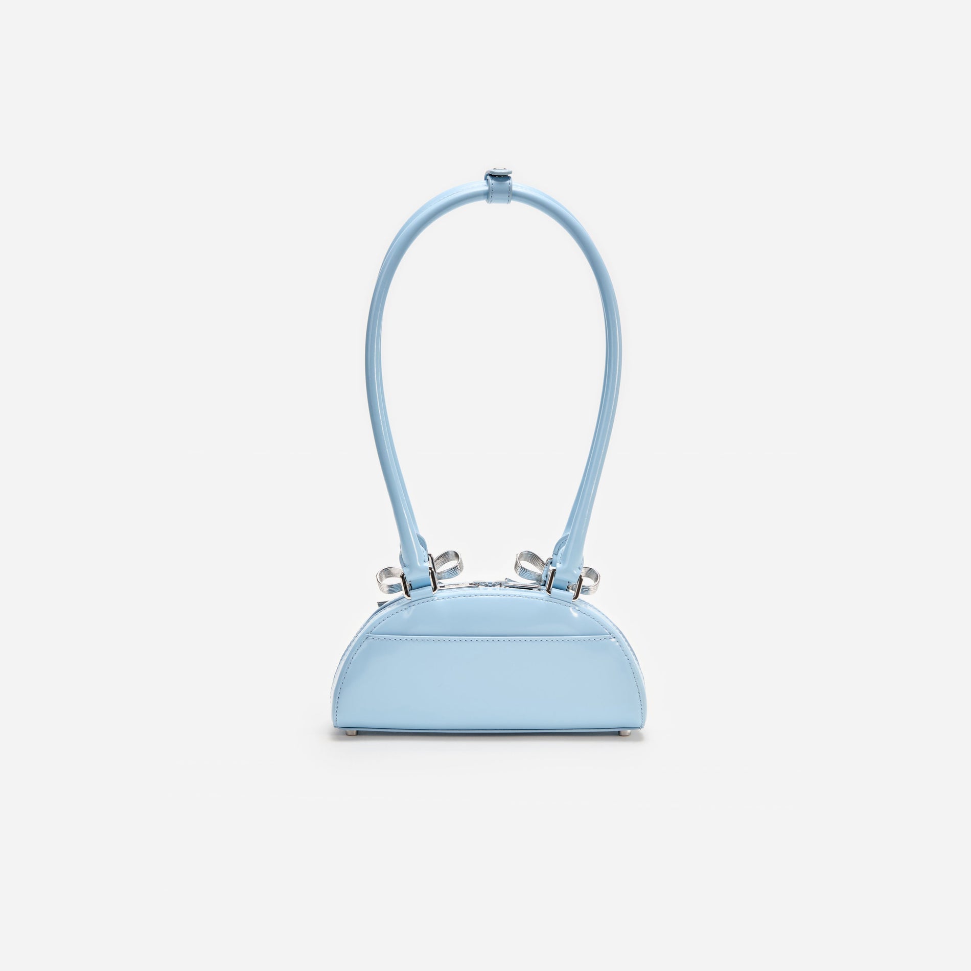 A photo of the Blue Leather Curved Mini Shoulder Bag