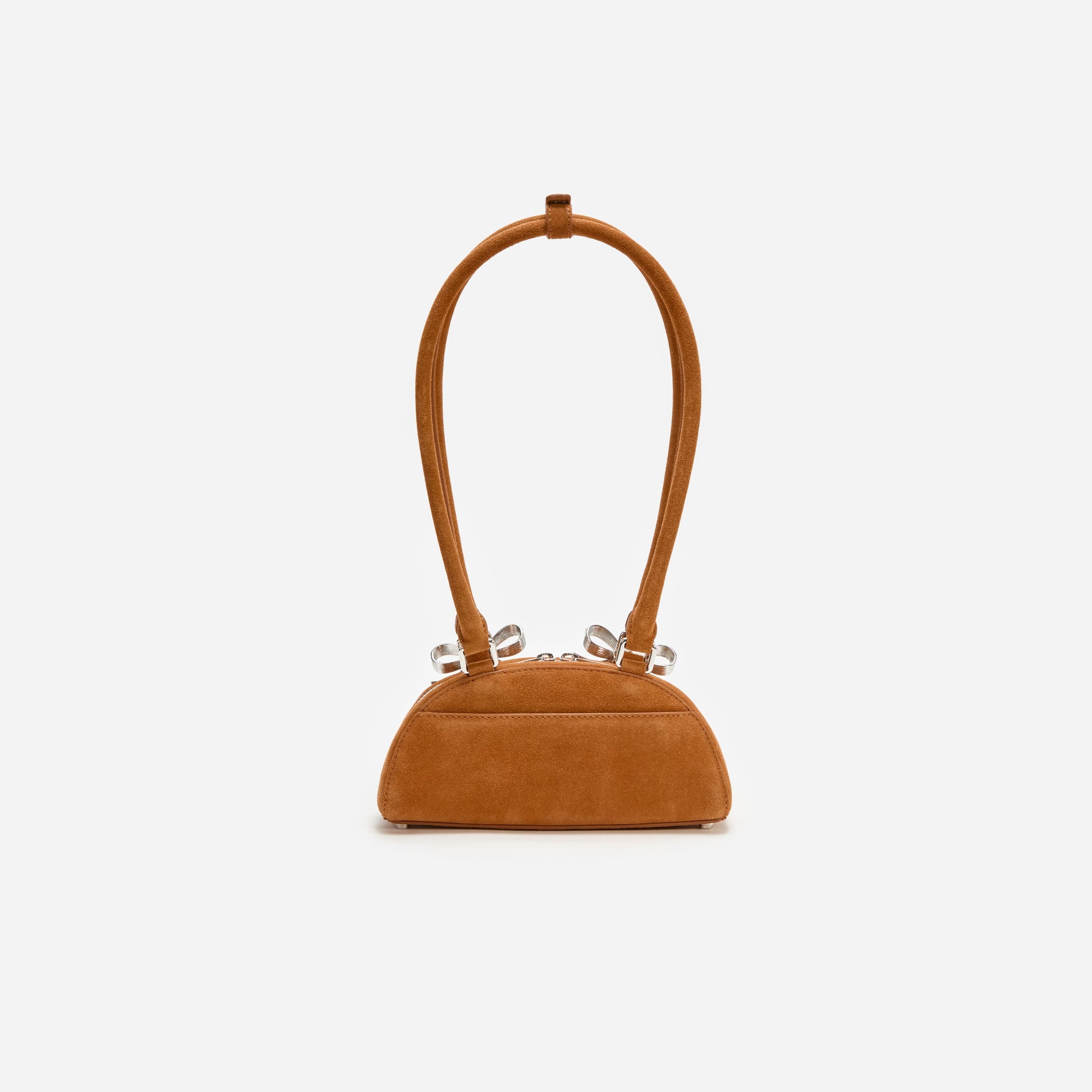 A photo of the Brown Suede Curved Mini Shoulder Bag