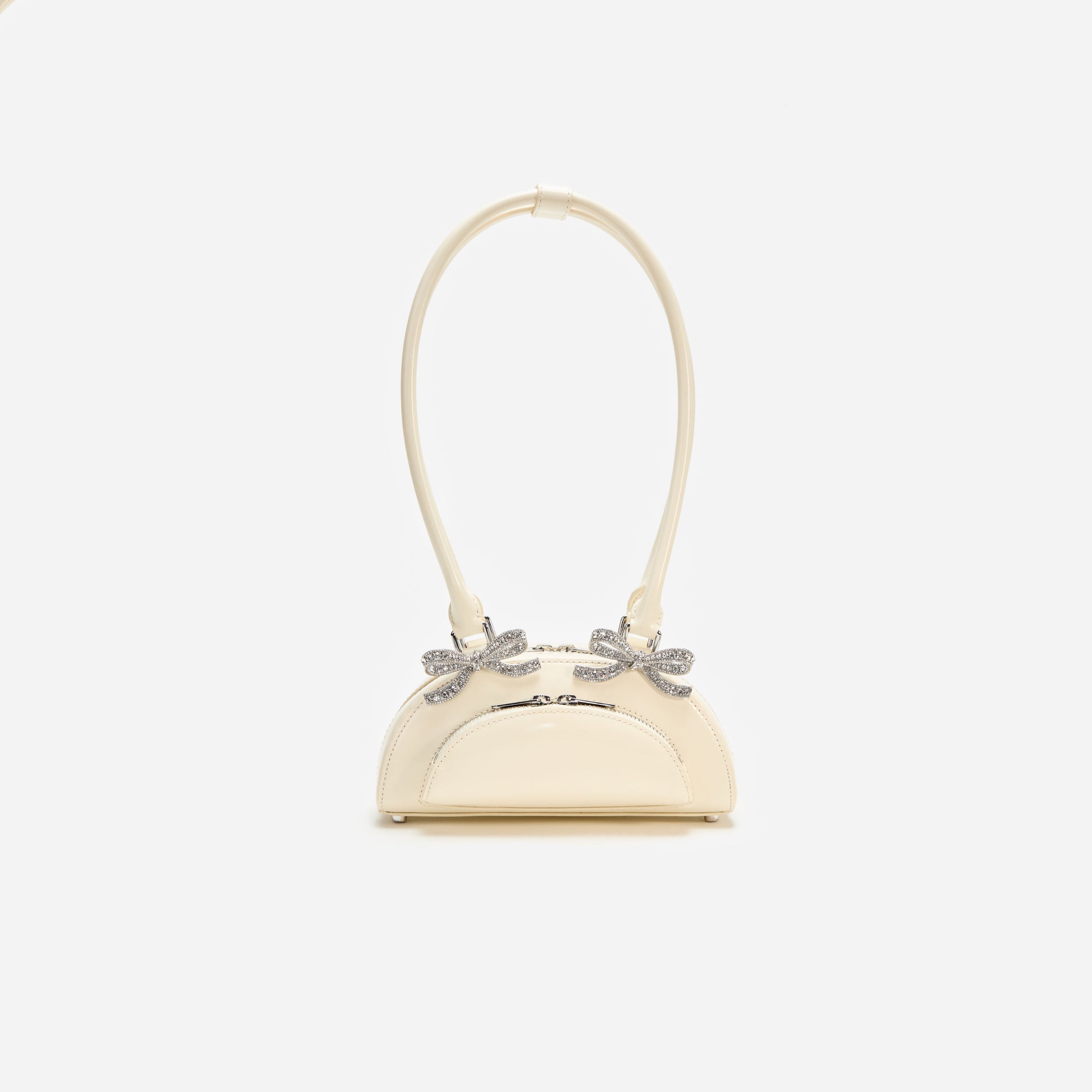 Cream Leather Curved Mini Shoulder Bag