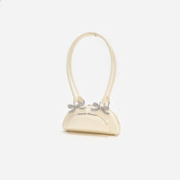 Cream Leather Curved Mini Shoulder Bag