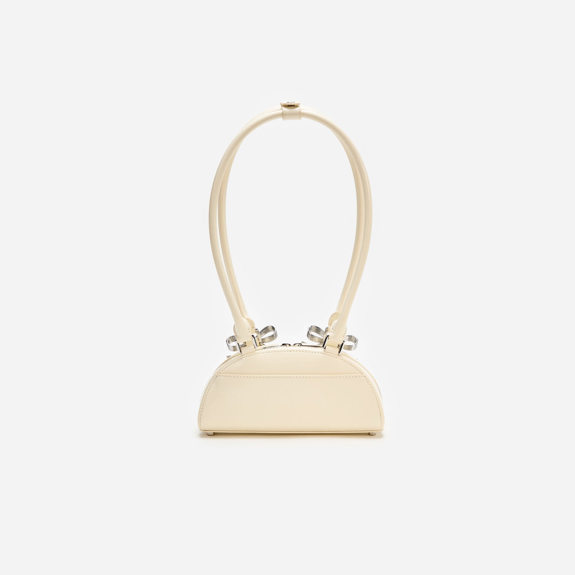 Cream Leather Curved Mini Shoulder Bag