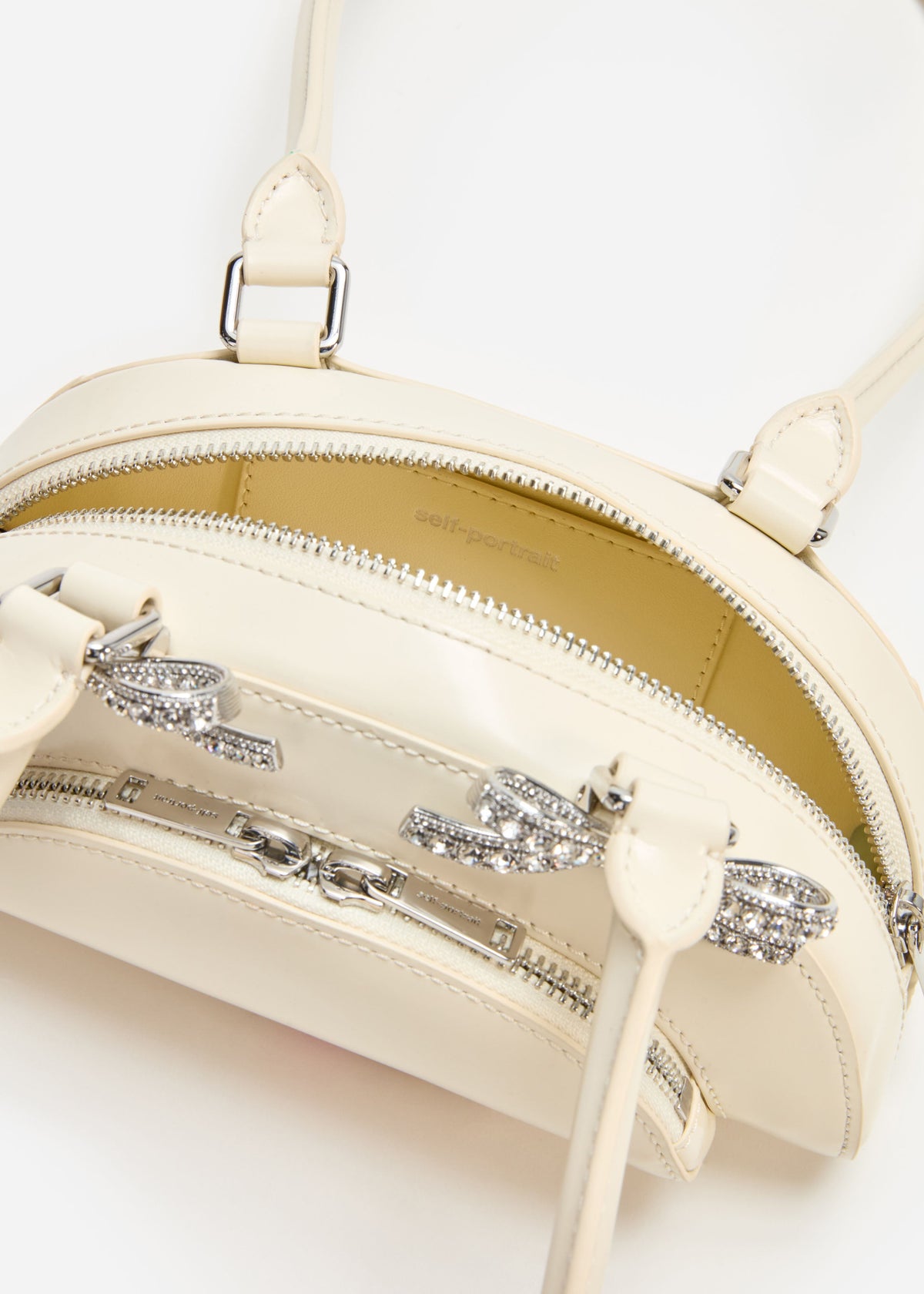 Cream Leather Curved Mini Shoulder Bag – self-portrait-US