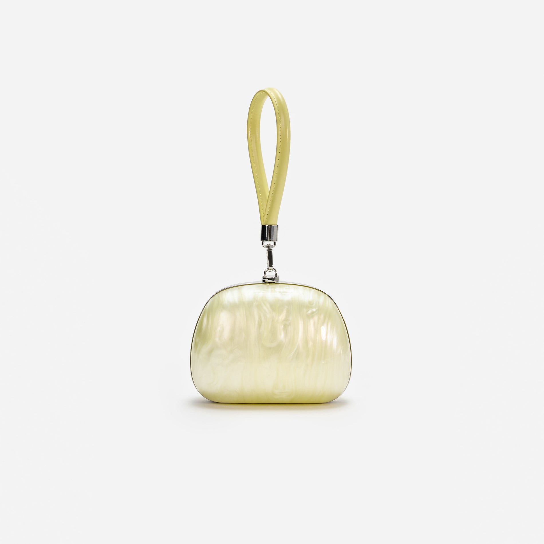 A photo of the Yellow Pearl Top Handle Clutch Bag