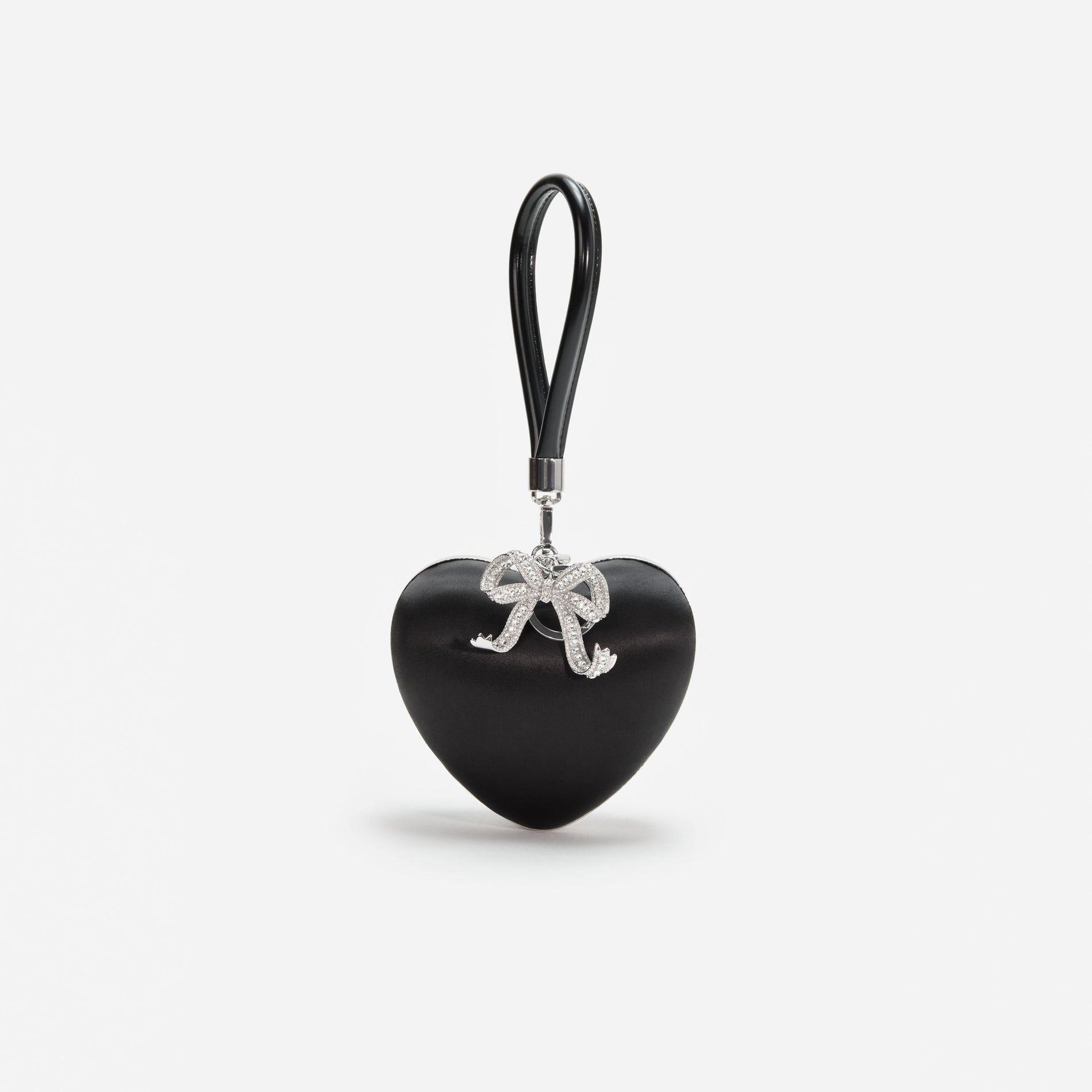 Black Satin Top Handle Heart Clutch