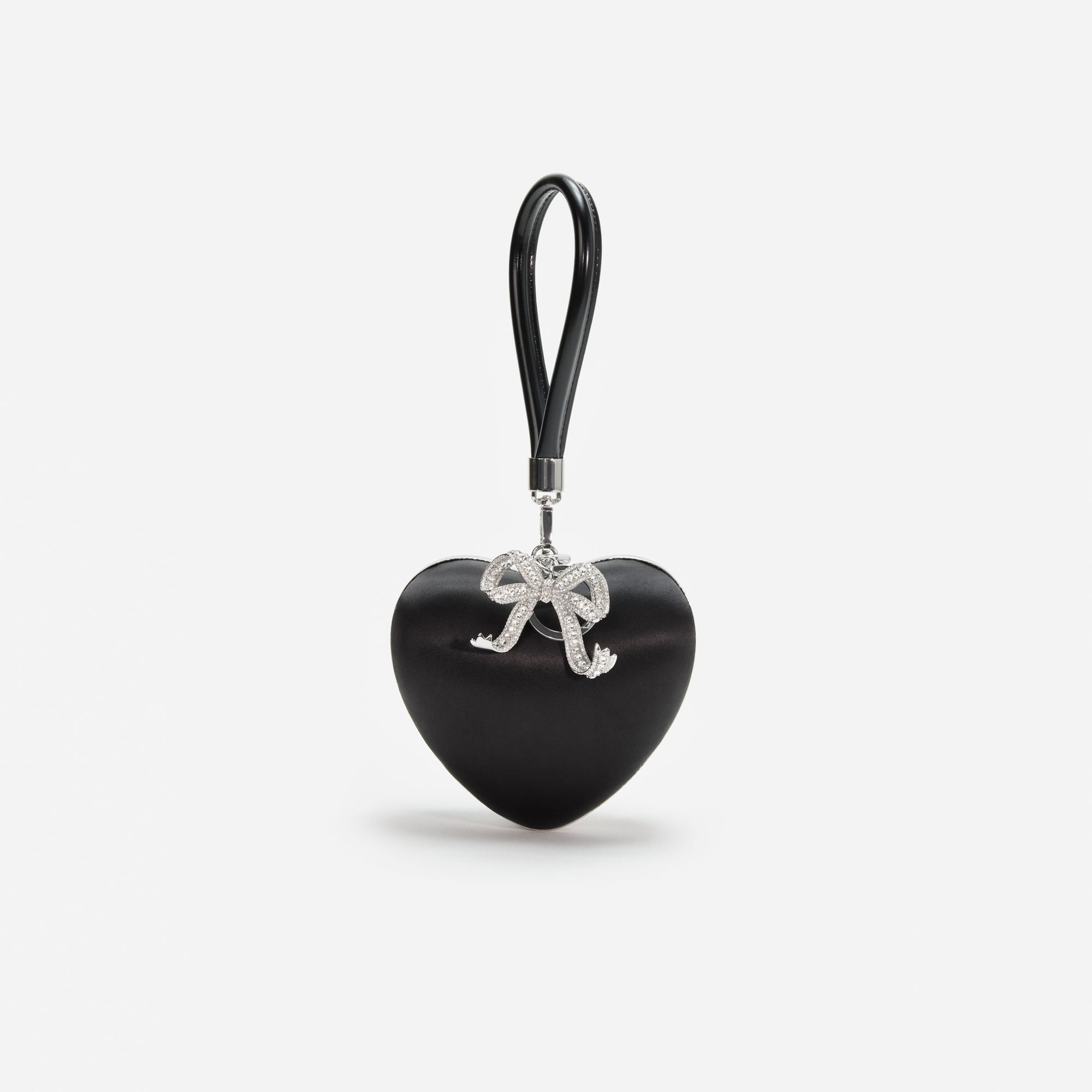 A photo of the Black Satin Top Handle Heart Clutch
